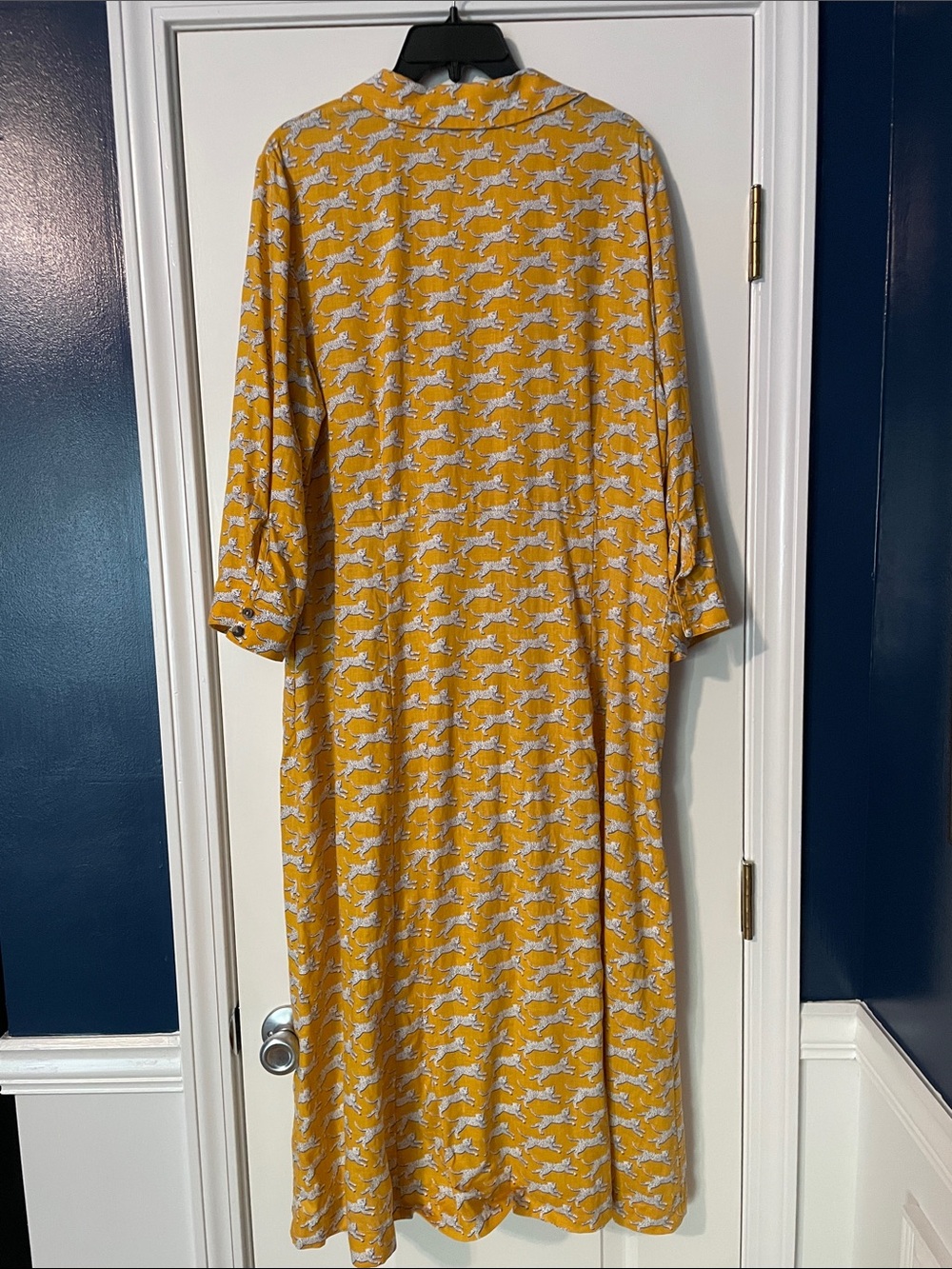 Boden Mustard Yellow Maxi Shirt Dress with White Leopard Print - Picture 4 of 5
